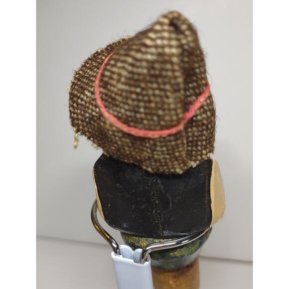 European Man In Cloth Fabric Hat Bottle Stopper Vintage Cork Barware Quirky Cute - Picture 3 of 5